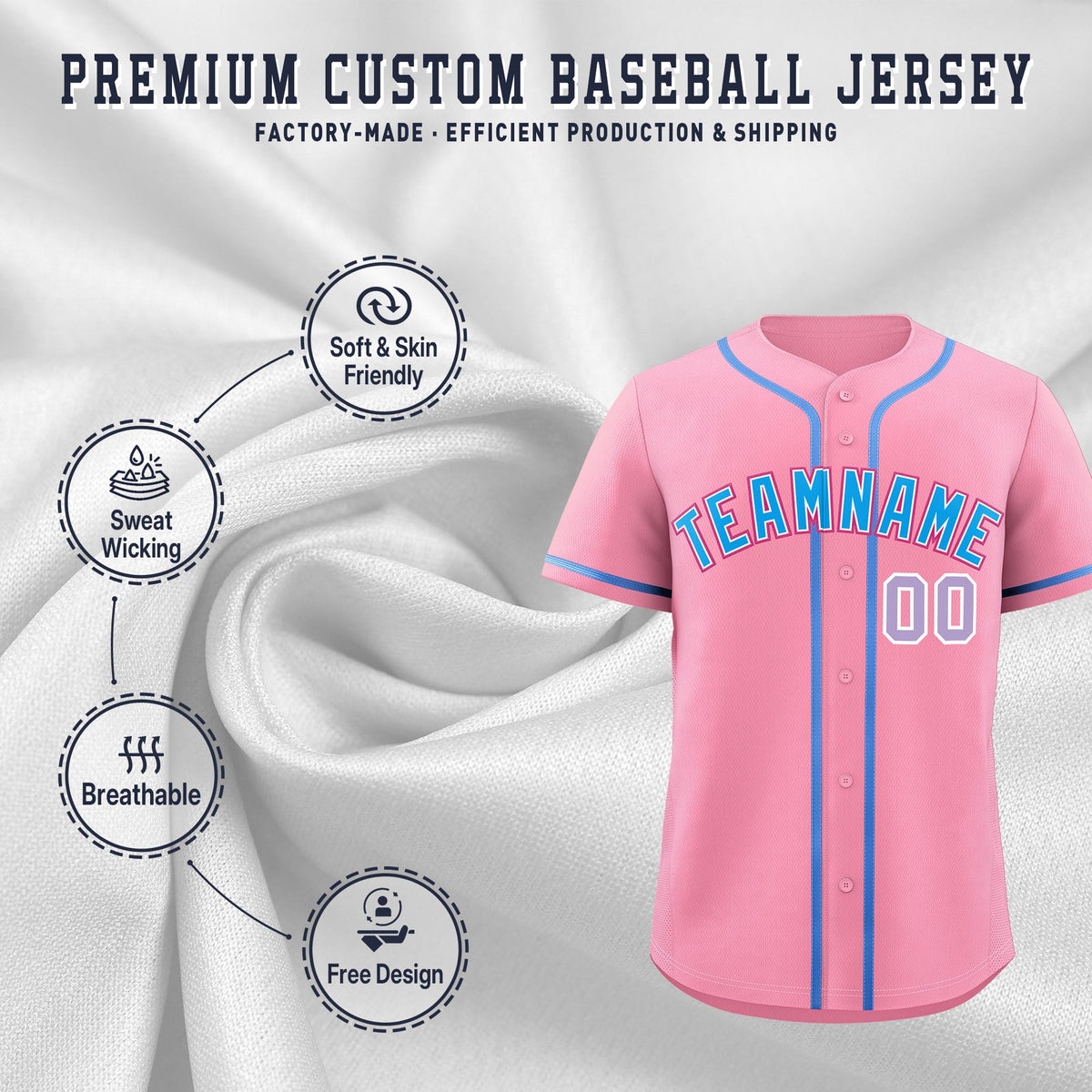 Custom Light Pink Classic Style Stitched Sports Uniform Personalized For Teams Quick Dry Baseball Jersey| KXKSHOP