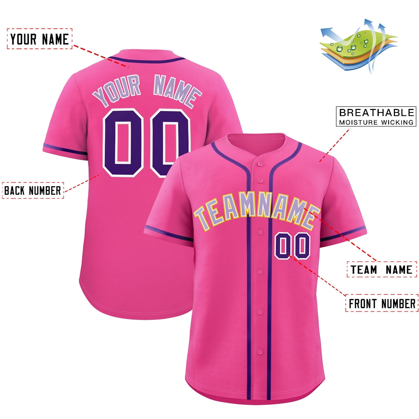 Custom Pink Classic Style Stitched Sports Uniform Personalized For Teams Quick Dry Baseball Jersey| KXKSHOP