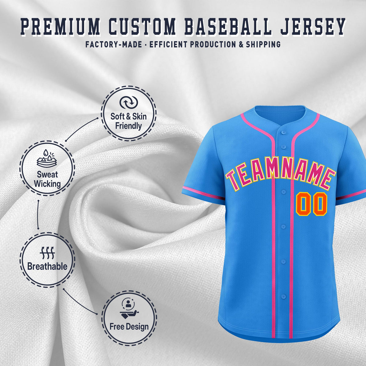 Custom Light Blue Classic Style Stitched Sports Uniform Personalized For Teams Lightweight Baseball Jersey| KXKSHOP