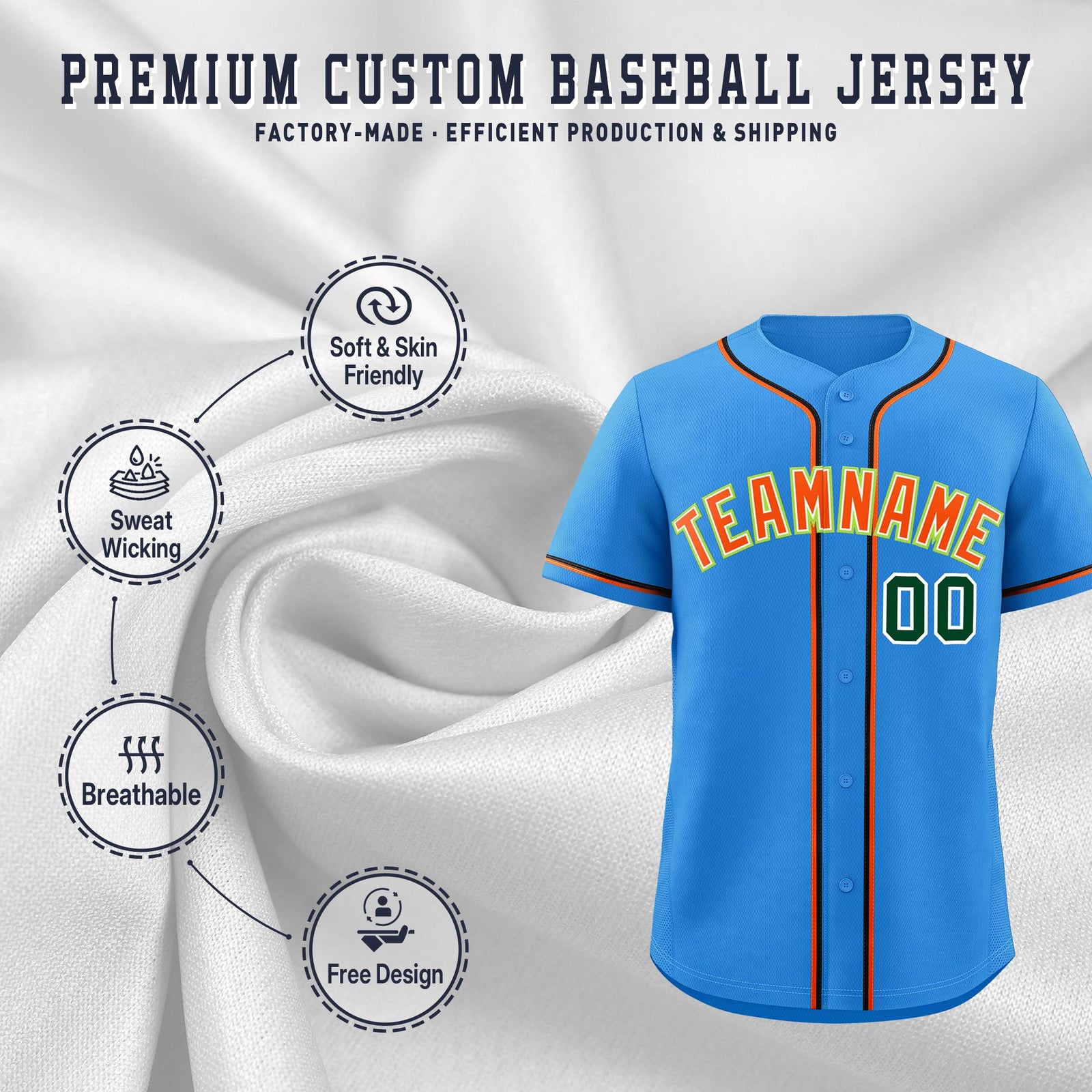 Custom Light Blue Classic Style Stitched Sports Uniform Personalized For Teams Quick Dry Baseball Jersey| KXKSHOP