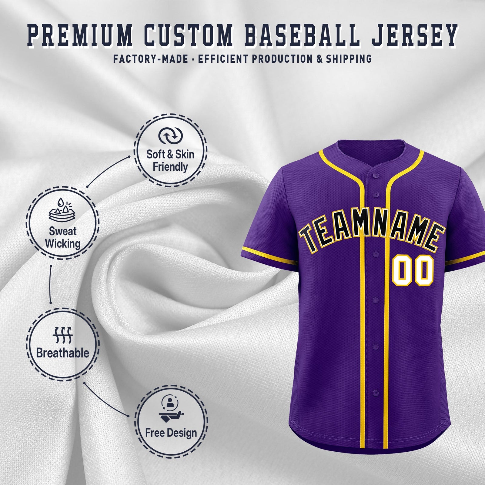 Custom Purple Classic Style Stitched Sports Uniform Personalized For Teams Lightweight Baseball Jersey| KXKSHOP