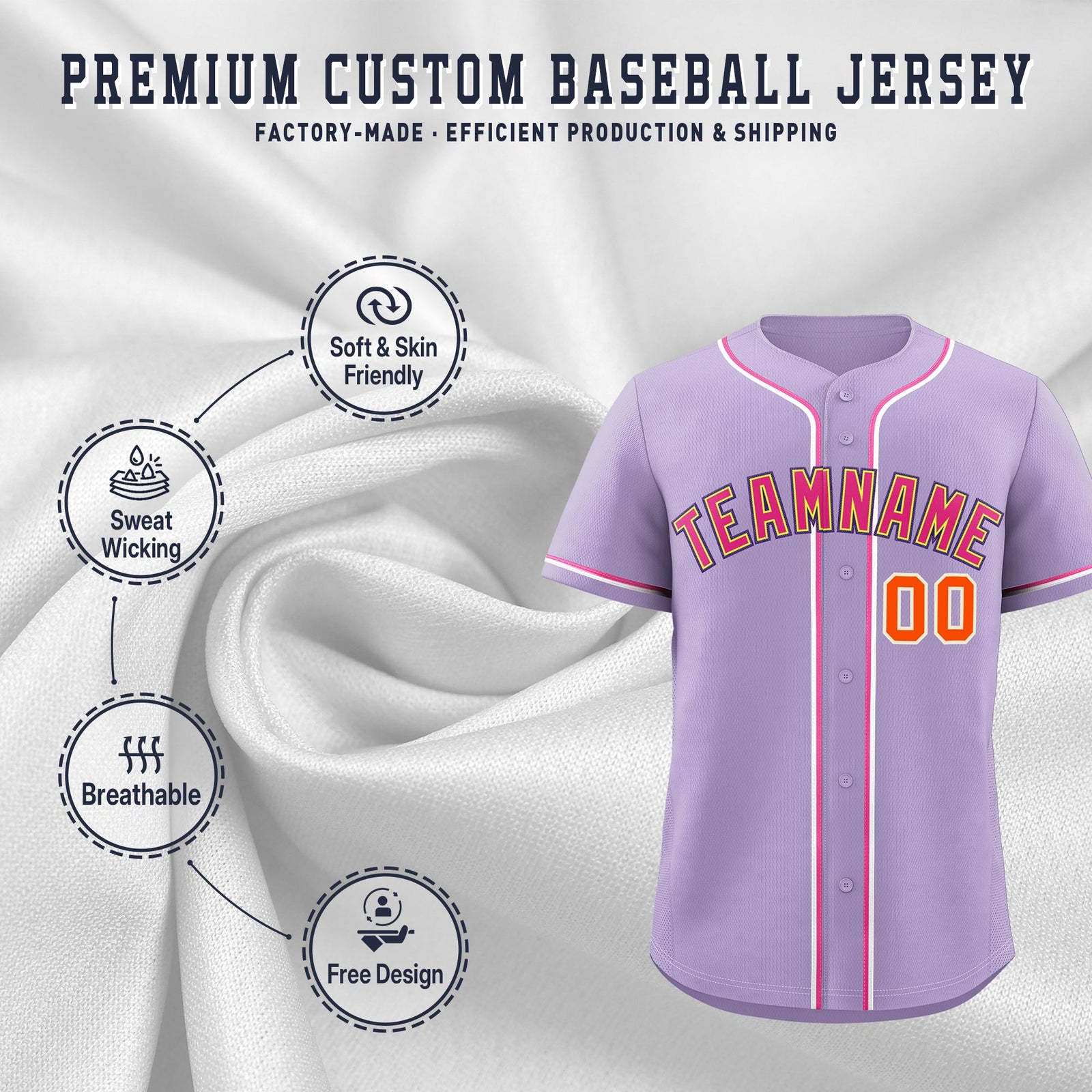 Custom Light Purple Classic Style Stitched Sports Uniform Personalized For Teams Lightweight Baseball Jersey| KXKSHOP