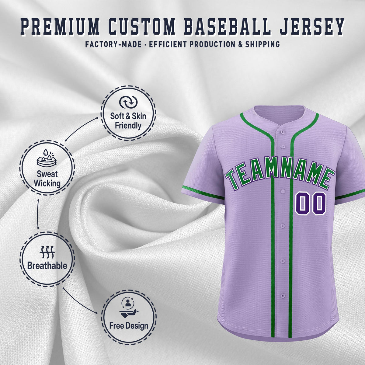 Custom Light Purple Classic Style Stitched Sports Uniform Personalized For Teams Quick Dry Baseball Jersey| KXKSHOP