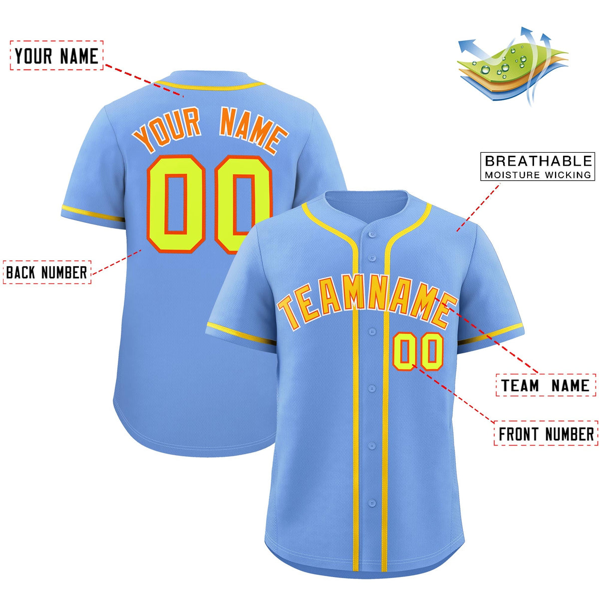 Custom Light Blue Classic Style Stitched Sports Uniform Personalized For Teams Quick Dry Baseball Jersey| KXKSHOP