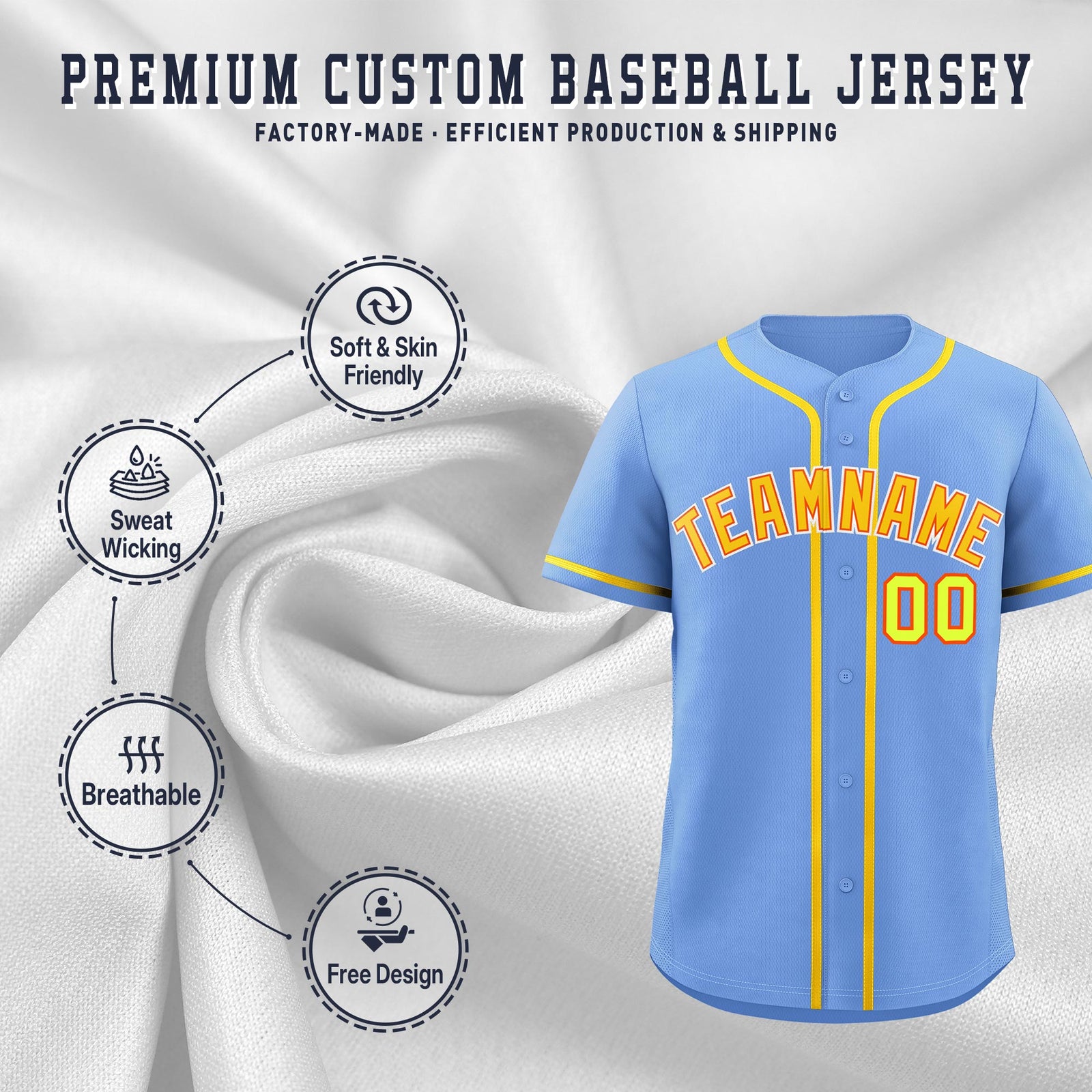 Custom Light Blue Classic Style Stitched Sports Uniform Personalized For Teams Quick Dry Baseball Jersey| KXKSHOP
