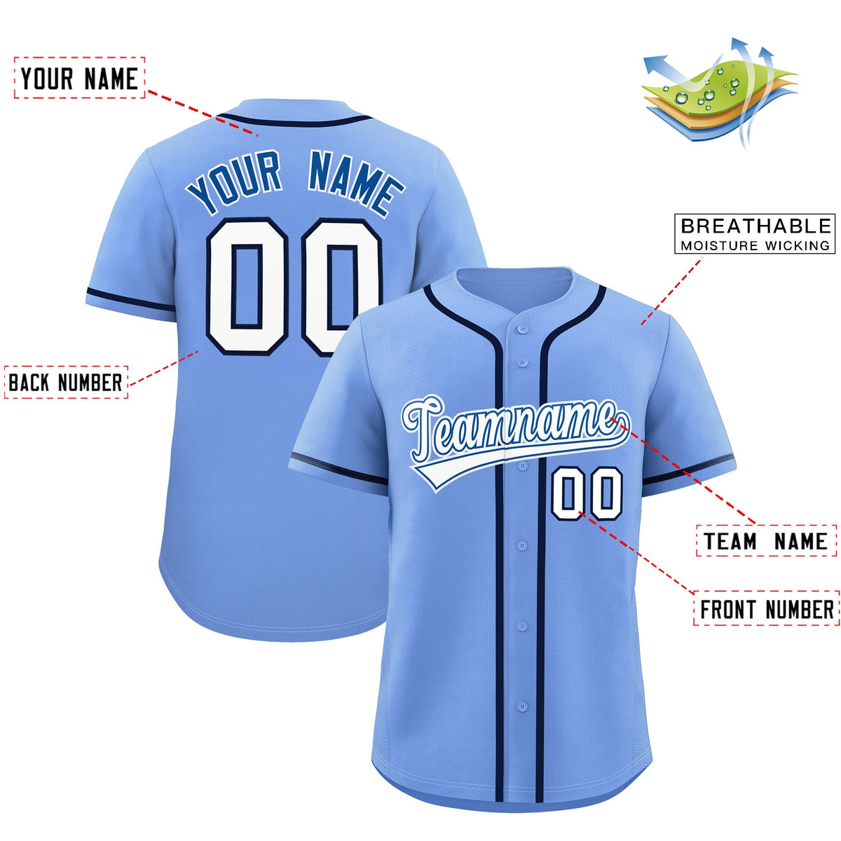 Custom Light Blue Classic Style Stitched Sports Uniform Personalized For Teams Quick Dry Baseball Jersey| KXKSHOP