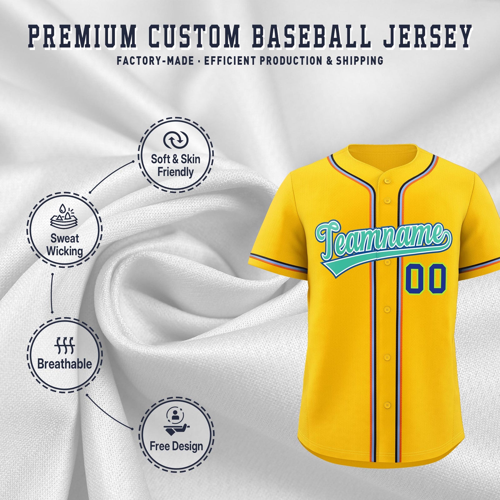 Custom Yellow Classic Style Stitched Sports Uniform Personalized For Teams Quick Dry Baseball Jersey| KXKSHOP