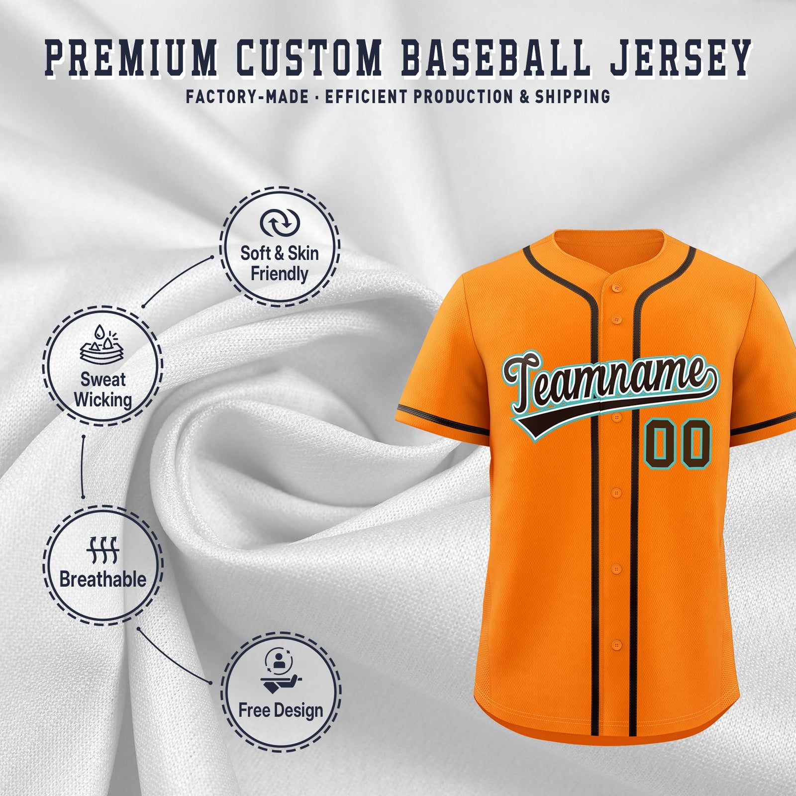 Custom Orange Classic Style Stitched Sports Uniform Personalized For Teams Lightweight Baseball Jersey| KXKSHOP