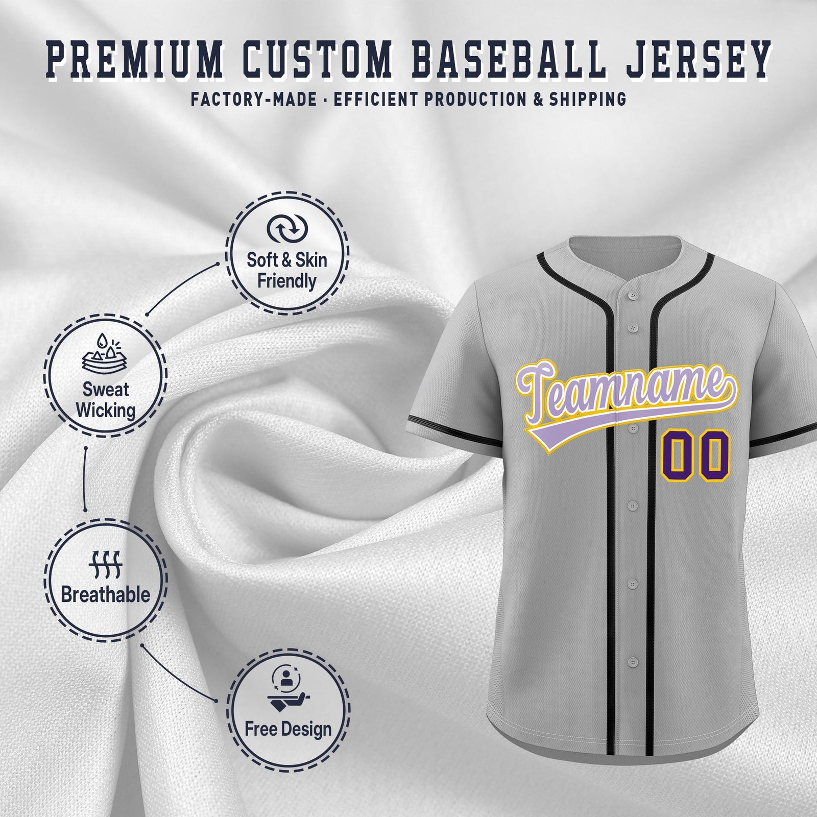 Custom Light Gray Classic Style Stitched Sports Uniform Personalized For Teams Lightweight Baseball Jersey| KXKSHOP