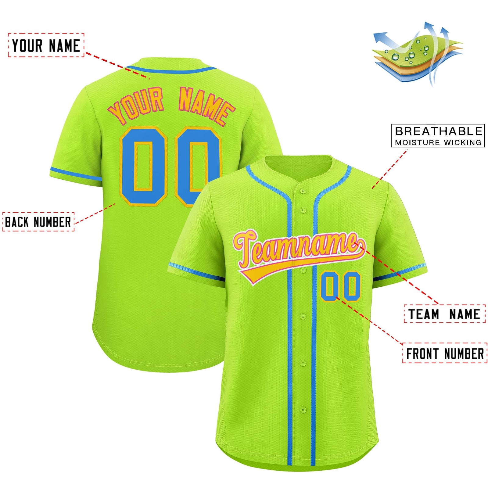 Custom Neon Creen Classic Style Stitched Sports Uniform Personalized For Teams Lightweight Baseball Jersey| KXKSHOP