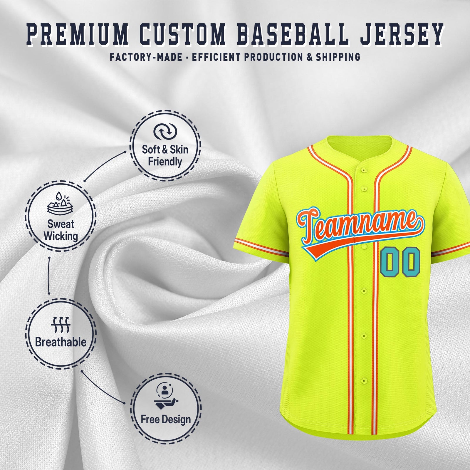 Custom Fluorescent Green Classic Style Stitched Sports Uniform Personalized For Teams Lightweight Baseball Jersey| KXKSHOP
