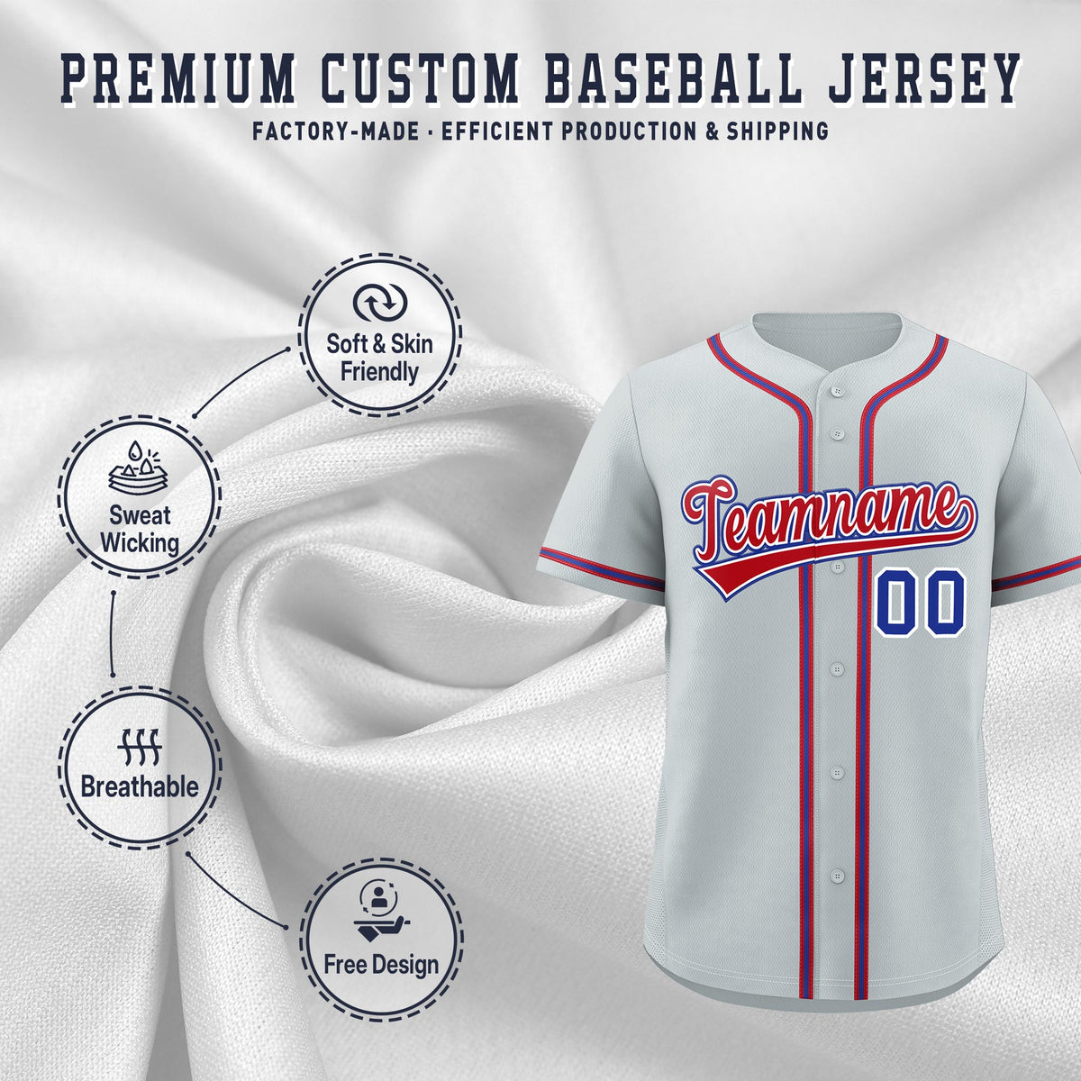 Custom Silver Classic Style Stitched Sports Uniform Personalized For Teams Quick Dry Baseball Jersey| KXKSHOP