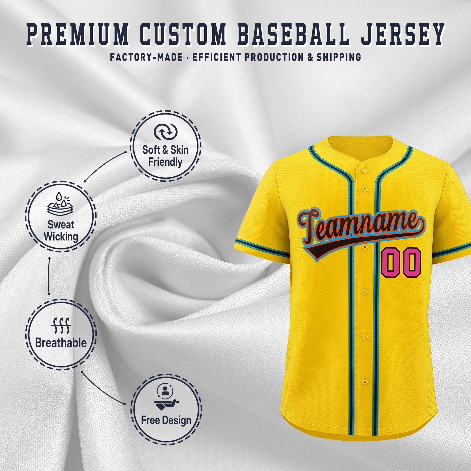 Custom Gold Classic Style Stitched Sports Uniform Personalized For Teams Quick Dry Baseball Jersey| KXKSHOP