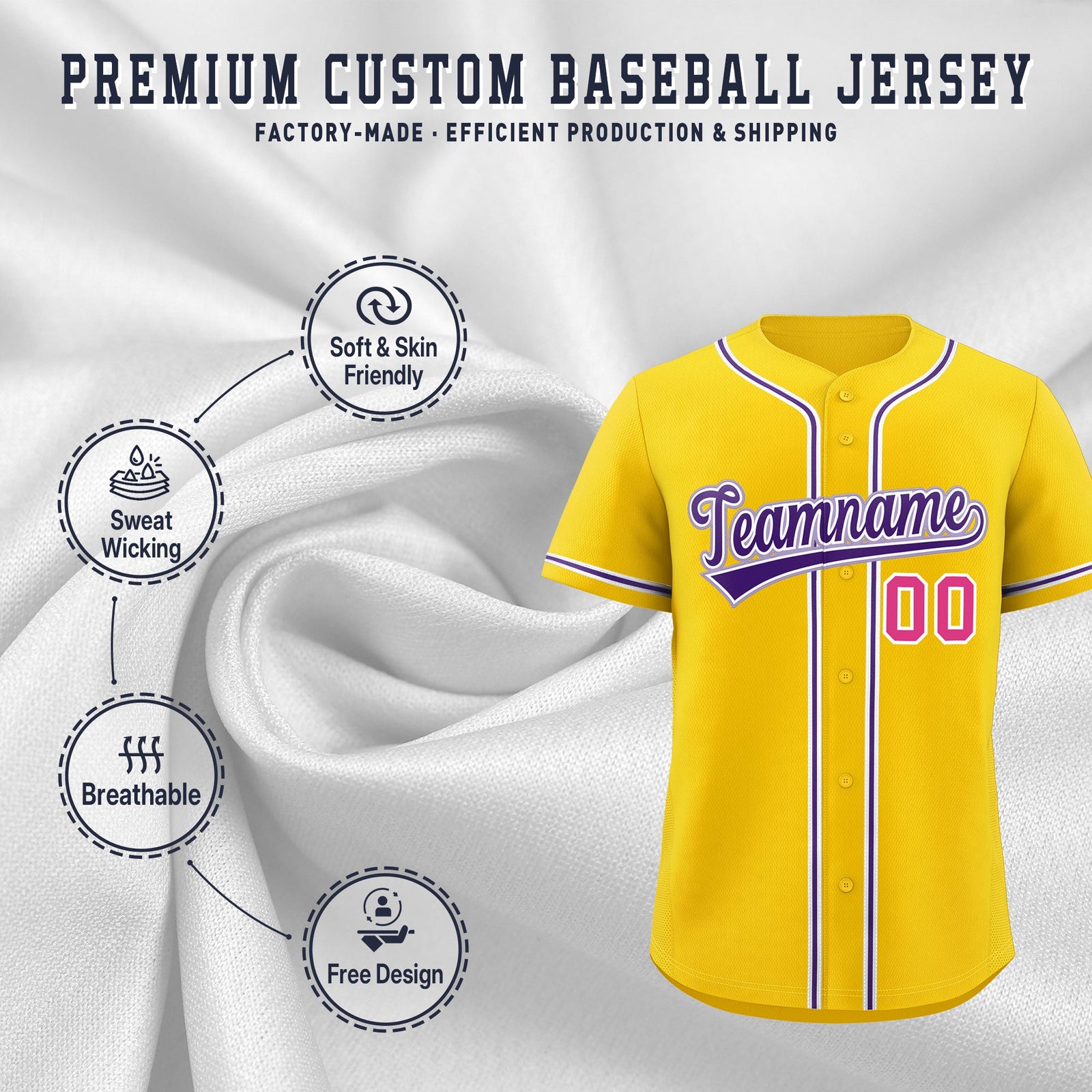 Custom Gold Classic Style Stitched Sports Uniform Personalized For Teams Lightweight Baseball Jersey| KXKSHOP