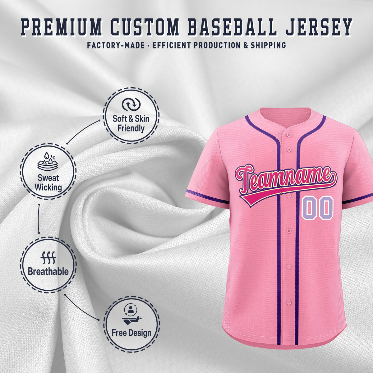 Custom Light Pink Classic Style Stitched Sports Uniform Personalized For Teams Lightweight Baseball Jersey| KXKSHOP