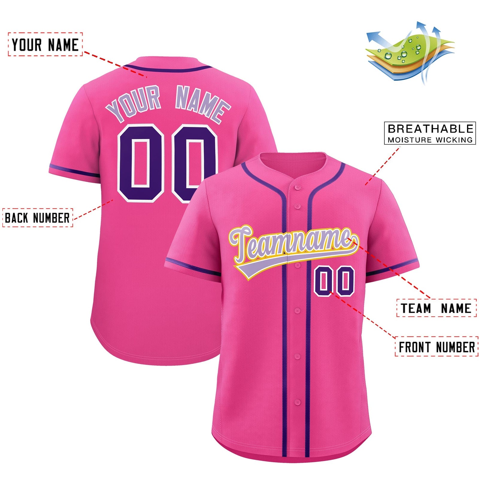 Custom Pink Classic Style Stitched Sports Uniform Personalized For Teams Quick Dry Baseball Jersey| KXKSHOP