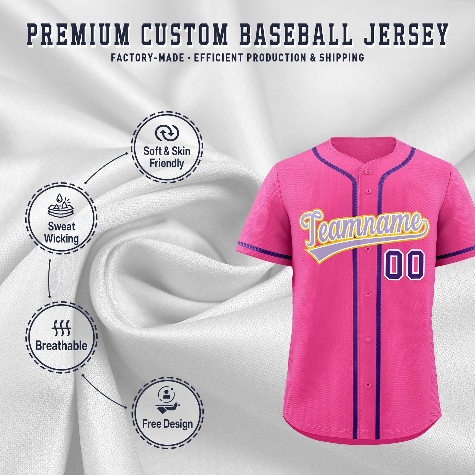 Custom Pink Classic Style Stitched Sports Uniform Personalized For Teams Quick Dry Baseball Jersey| KXKSHOP