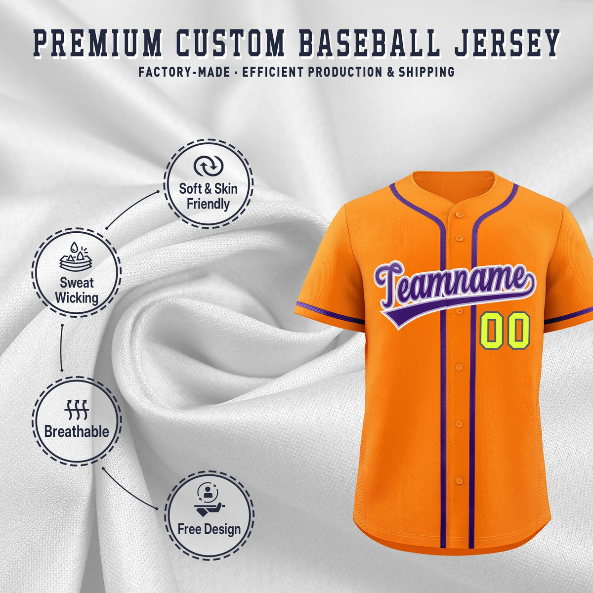 Custom Orange Classic Style Stitched Sports Uniform Personalized For Teams Quick Dry Baseball Jersey| KXKSHOP