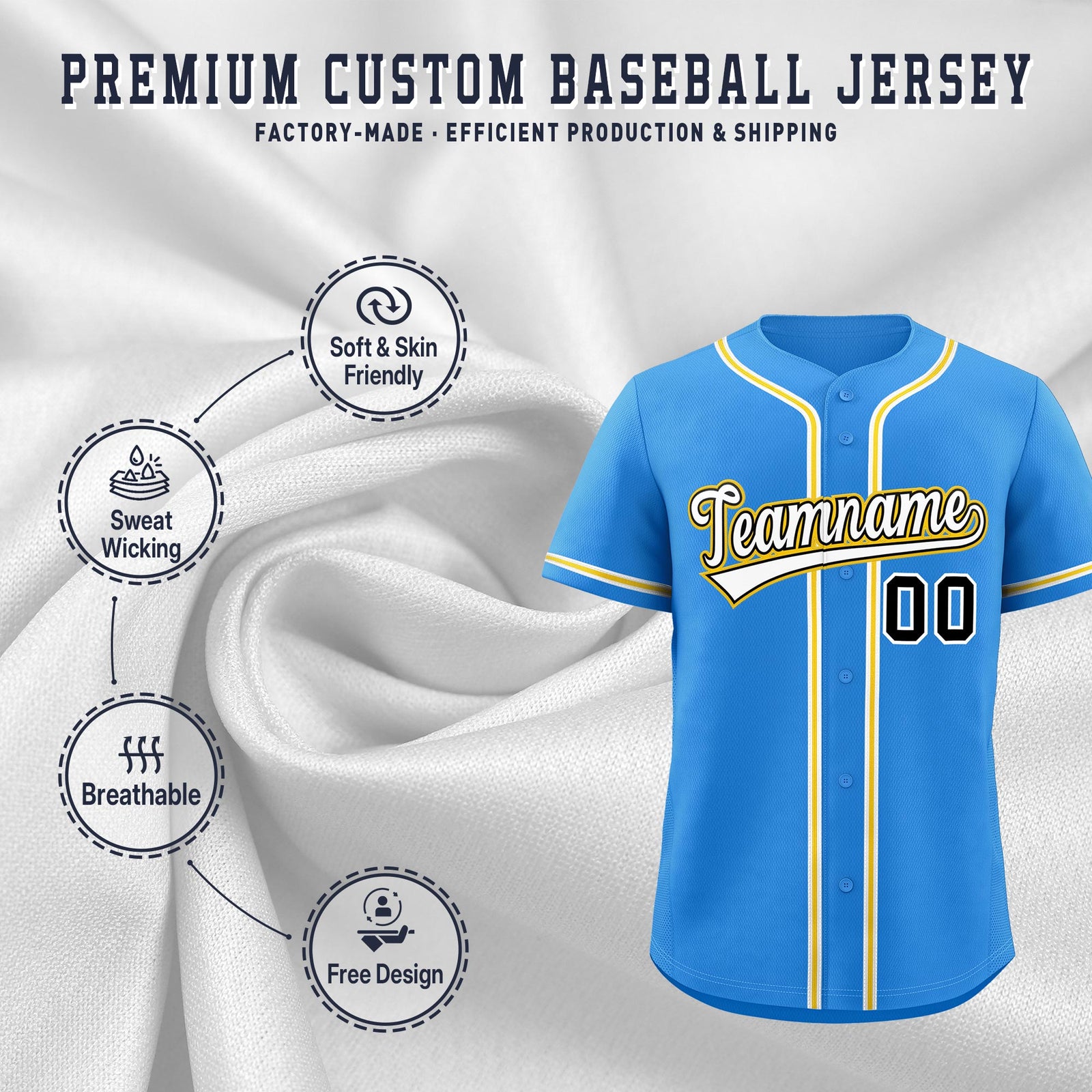 Custom Light Blue Classic Style Stitched Sports Uniform Personalized For Teams Lightweight Baseball Jersey| KXKSHOP