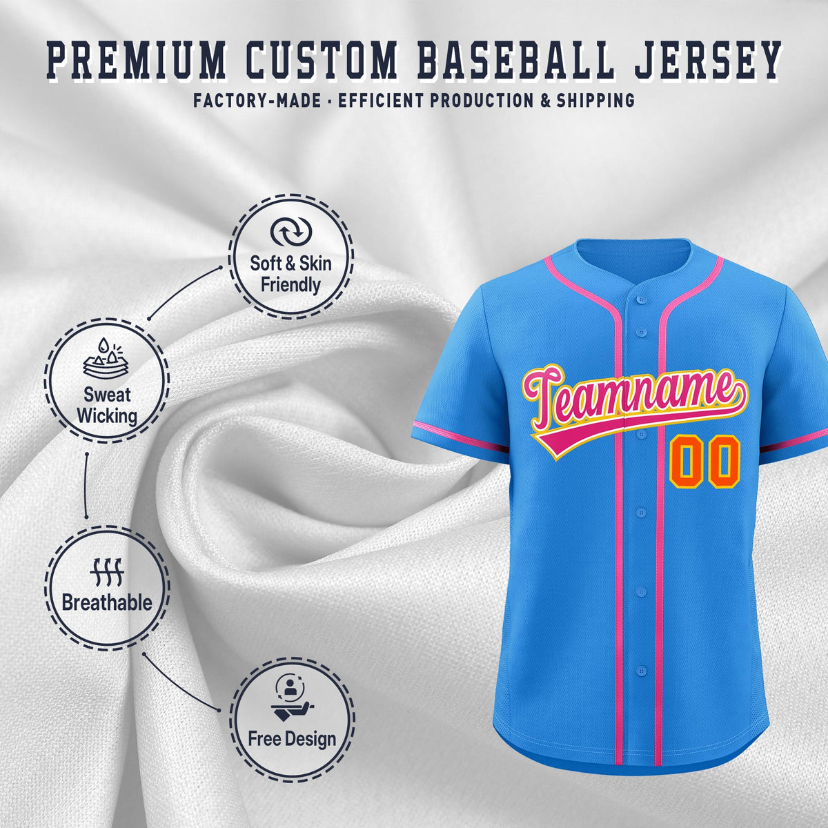Custom Light Blue Classic Style Stitched Sports Uniform Personalized For Teams Lightweight Baseball Jersey| KXKSHOP
