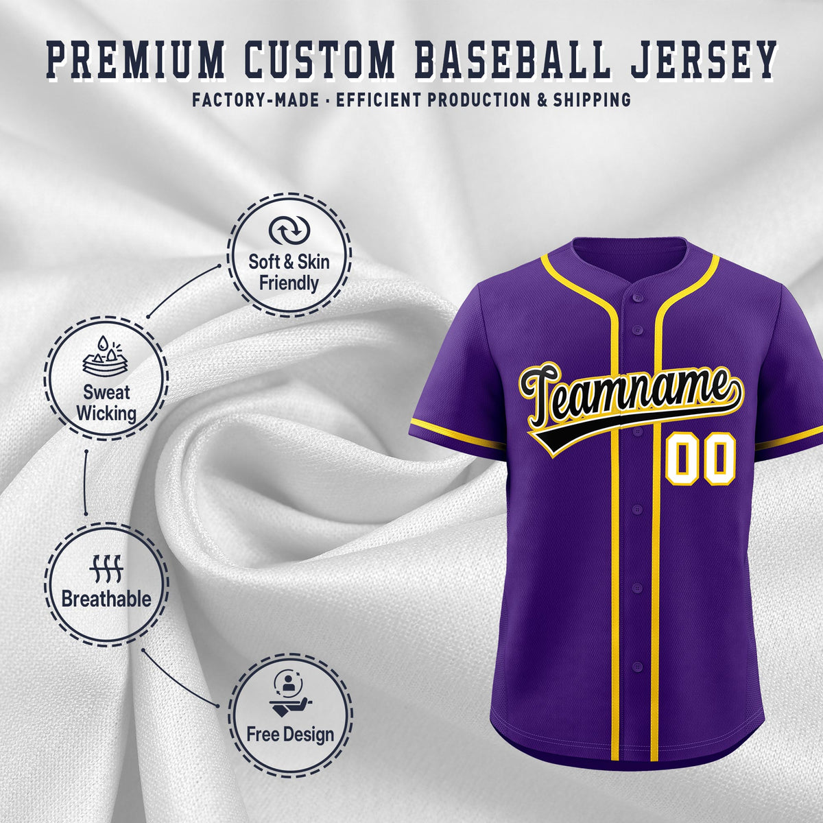 Custom Purple Classic Style Stitched Sports Uniform Personalized For Teams Lightweight Baseball Jersey| KXKSHOP