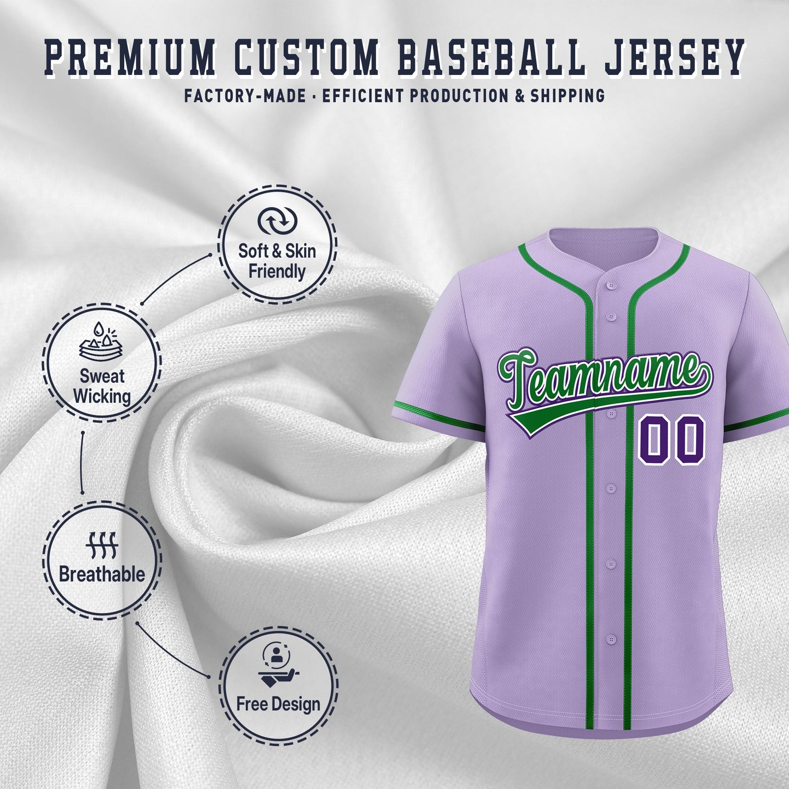 Custom Light Purple Classic Style Stitched Sports Uniform Personalized For Teams Quick Dry Baseball Jersey| KXKSHOP