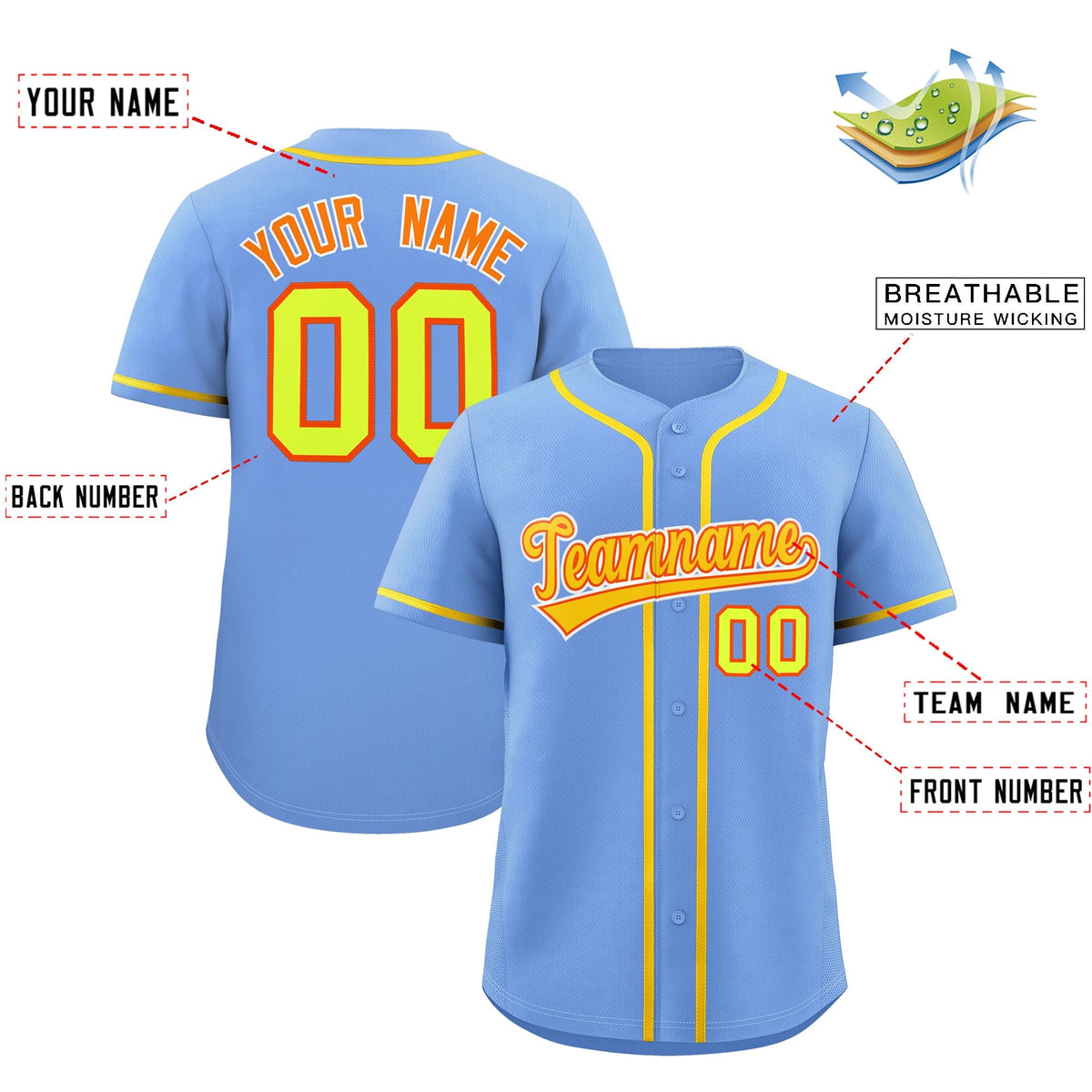 Custom Light Blue Classic Style Stitched Sports Uniform Personalized For Teams Quick Dry Baseball Jersey| KXKSHOP