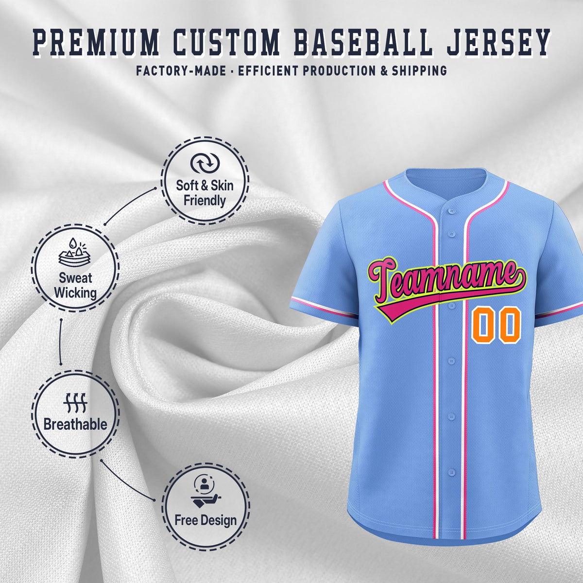 Custom Light Blue Classic Style Stitched Sports Uniform Personalized For Teams Lightweight Baseball Jersey| KXKSHOP