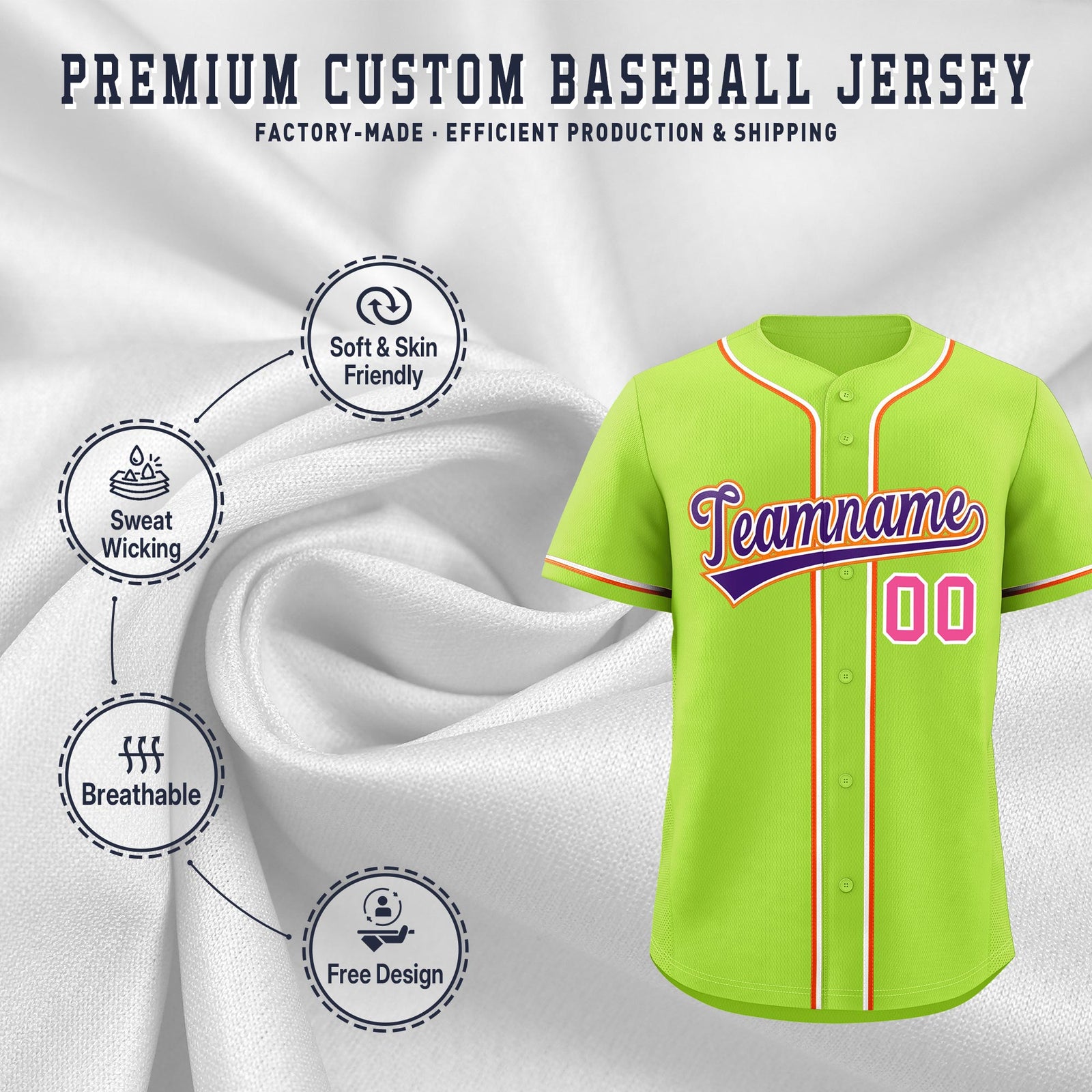 Custom Neon Green Classic Style Stitched Sports Uniform Personalized For Teams Lightweight Baseball Jersey| KXKSHOP