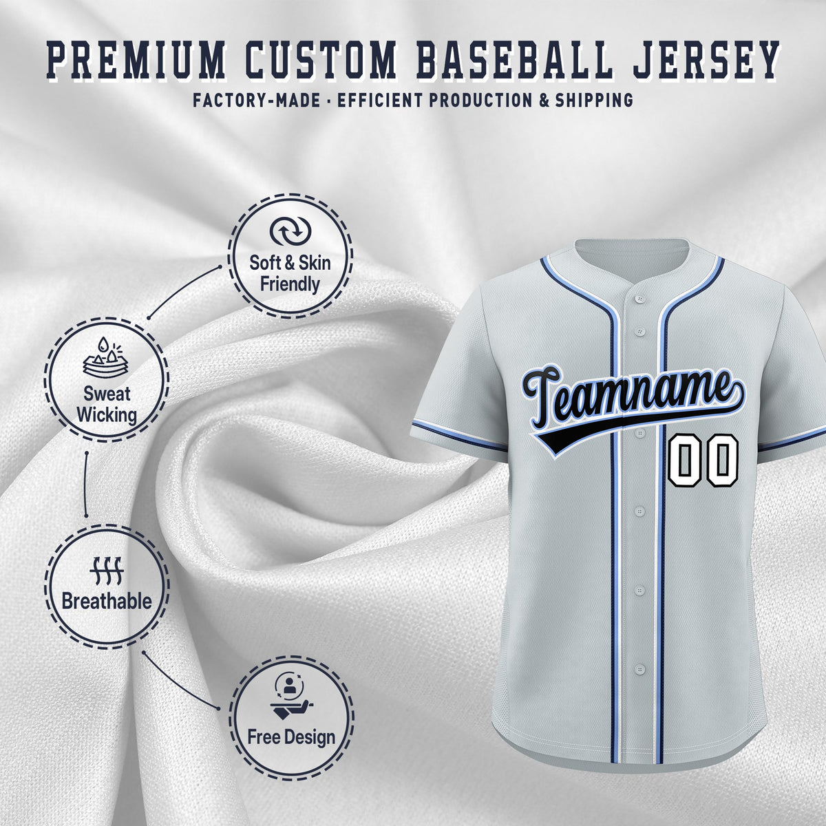 Custom Silver Classic Style Stitched Sports Uniform Personalized For Teams Quick Dry Baseball Jersey| KXKSHOP