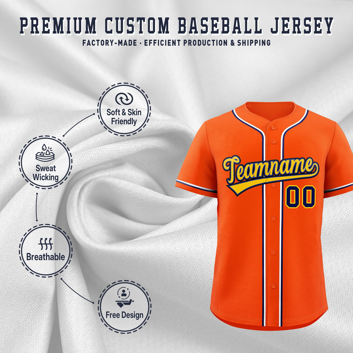 Custom Orange Classic Style Stitched Sports Uniform Personalized For Teams Quick Dry Baseball Jersey| KXKSHOP