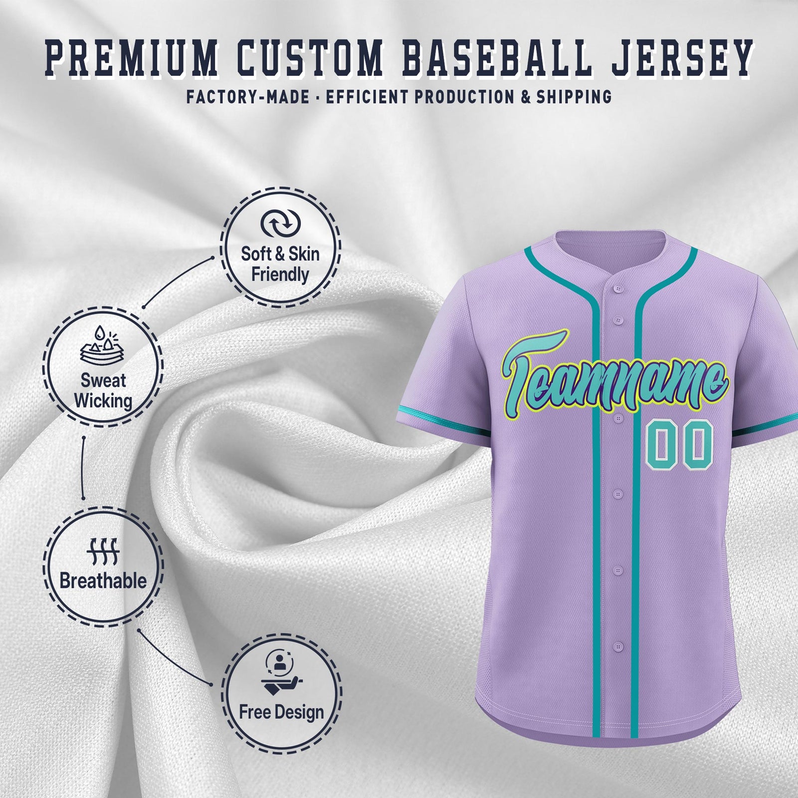 Custom Light Purple Classic Style Stitched Sports Uniform Personalized For Teams Quick Dry Baseball Jersey| KXKSHOP