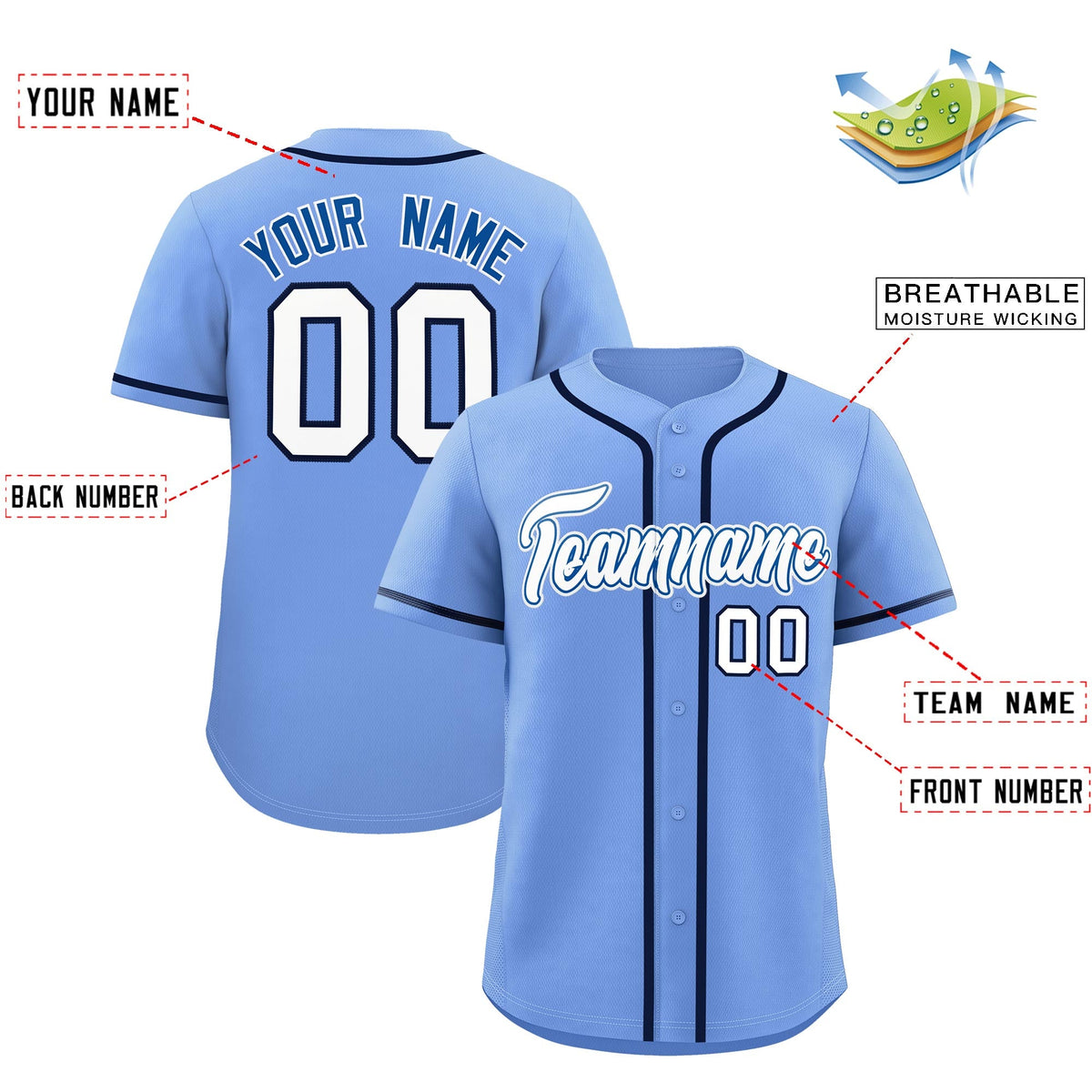 Custom Light Blue Classic Style Stitched Sports Uniform Personalized For Teams Quick Dry Baseball Jersey| KXKSHOP