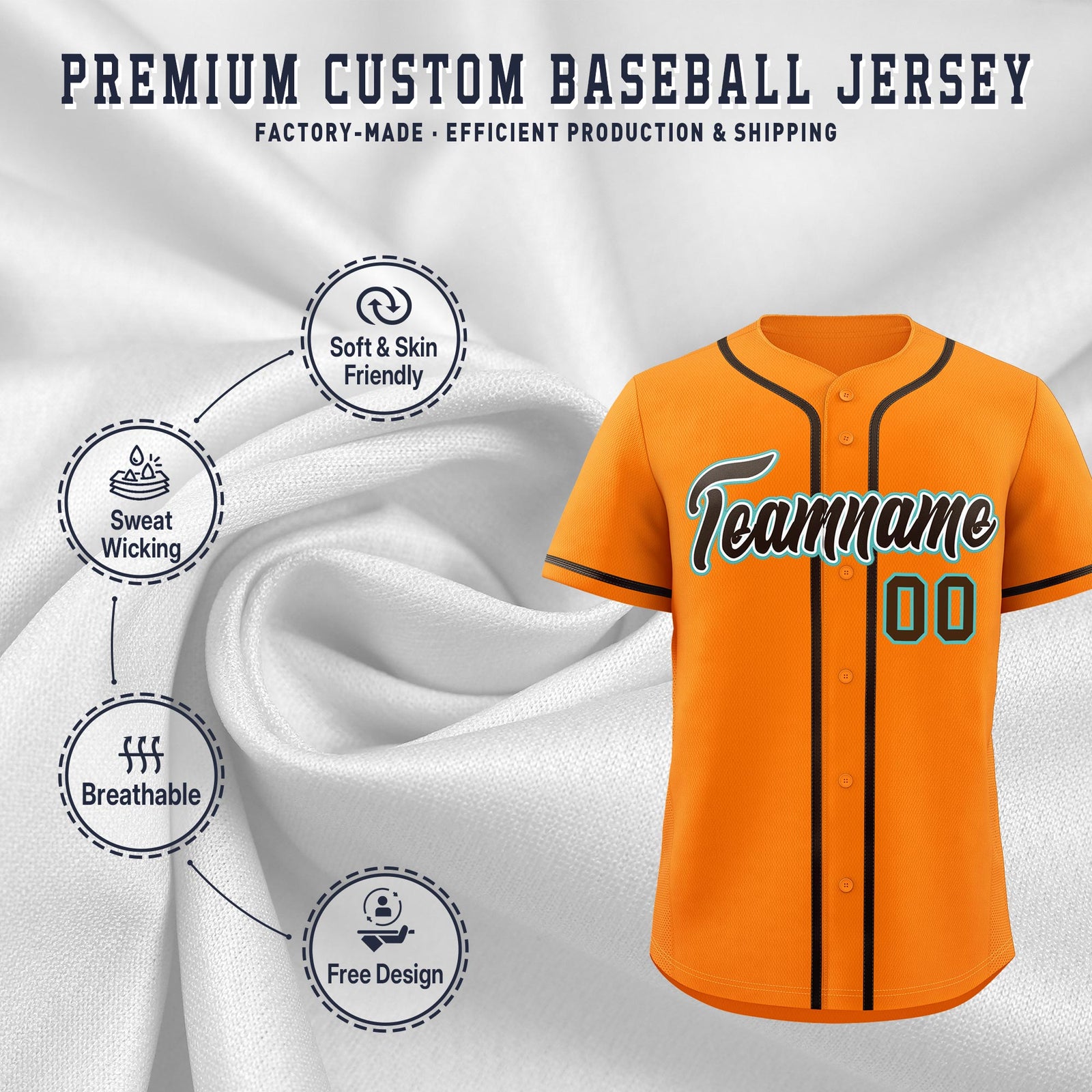 Custom Orange Classic Style Stitched Sports Uniform Personalized For Teams Lightweight Baseball Jersey| KXKSHOP