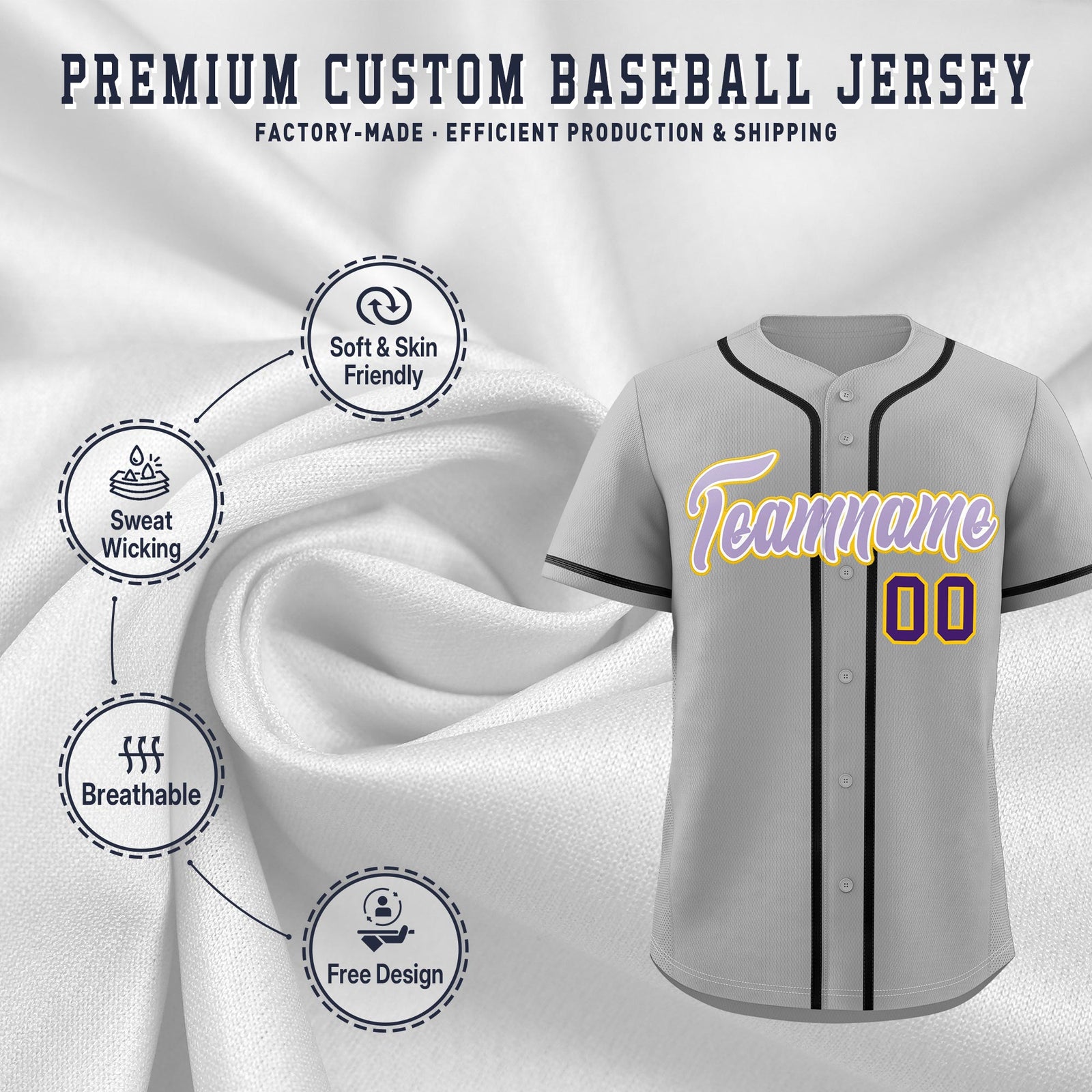 Custom Light Gray Classic Style Stitched Sports Uniform Personalized For Teams Lightweight Baseball Jersey| KXKSHOP