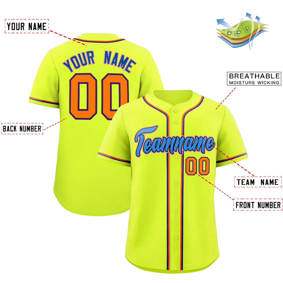 Custom Fluorescent Green Classic Style Stitched Sports Uniform Personalized For Teams Quick Dry Baseball Jersey| KXKSHOP