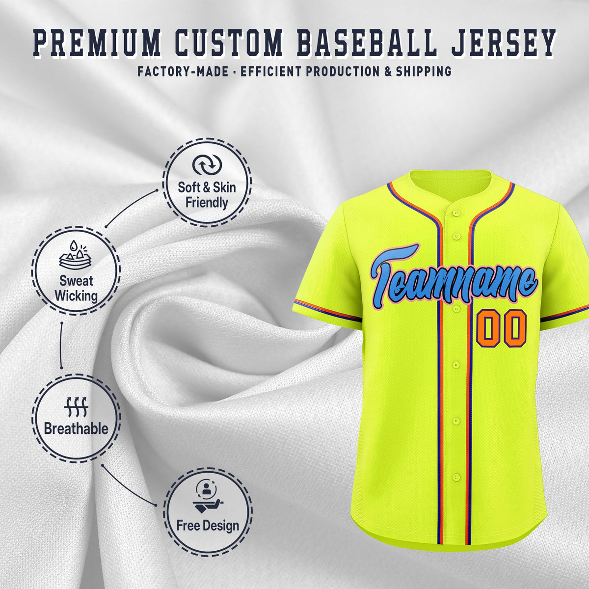 Custom Fluorescent Green Classic Style Stitched Sports Uniform Personalized For Teams Quick Dry Baseball Jersey| KXKSHOP