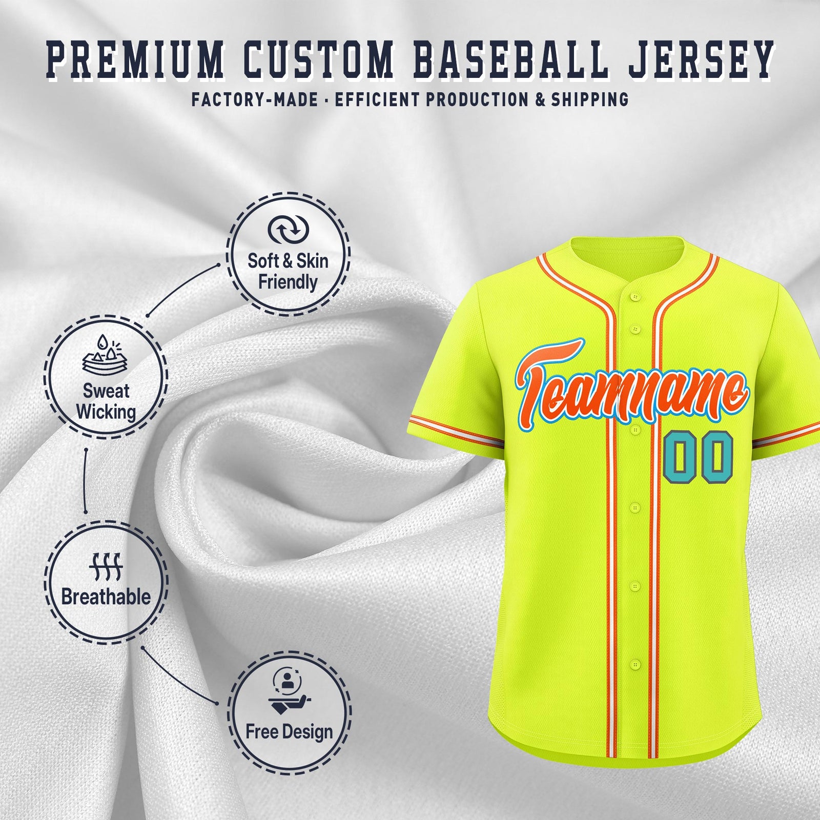 Custom Fluorescent Green Classic Style Stitched Sports Uniform Personalized For Teams Lightweight Baseball Jersey| KXKSHOP