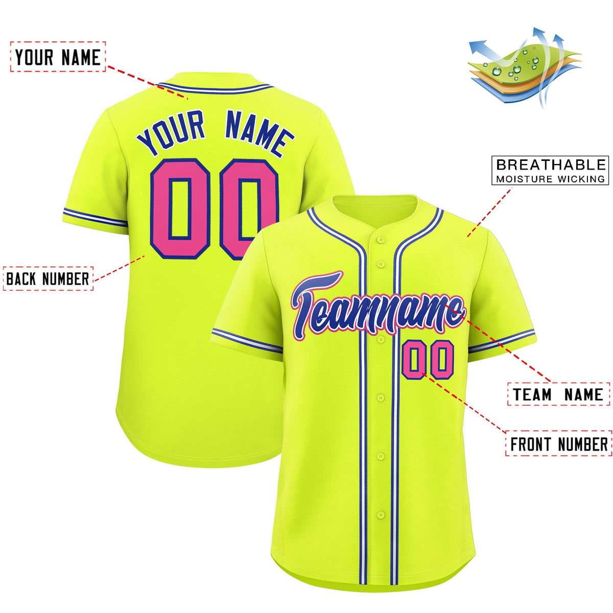 Custom Fluorescent Green Classic Style Stitched Sports Uniform Personalized For Teams Quick Dry Baseball Jersey| KXKSHOP