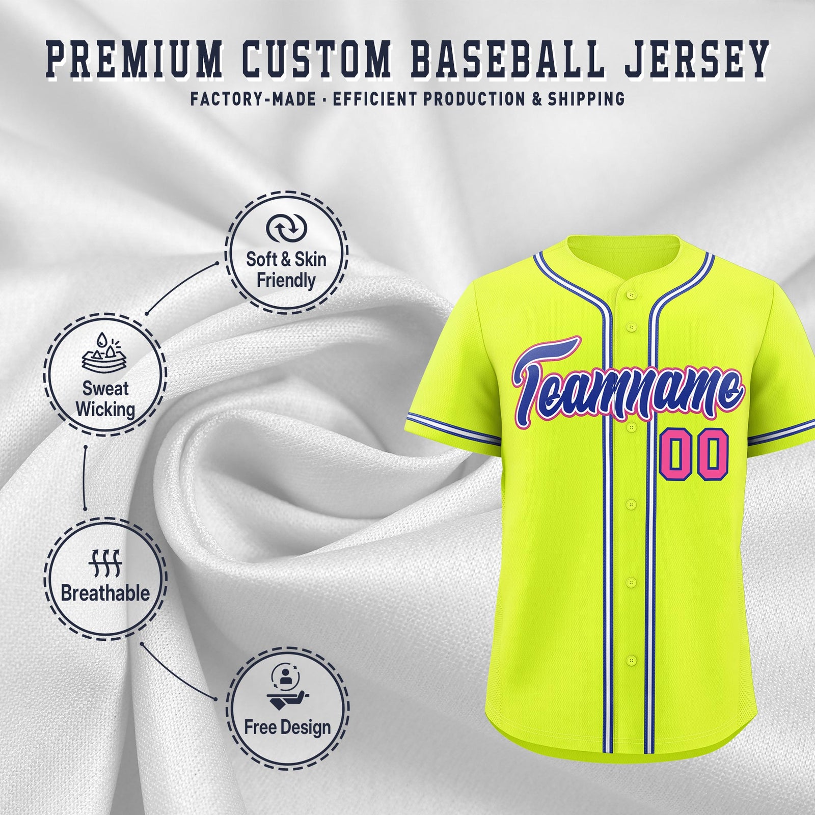 Custom Fluorescent Green Classic Style Stitched Sports Uniform Personalized For Teams Quick Dry Baseball Jersey| KXKSHOP