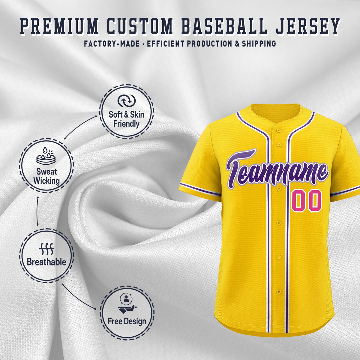 Custom Gold Classic Style Stitched Sports Uniform Personalized For Teams Lightweight Baseball Jersey| KXKSHOP
