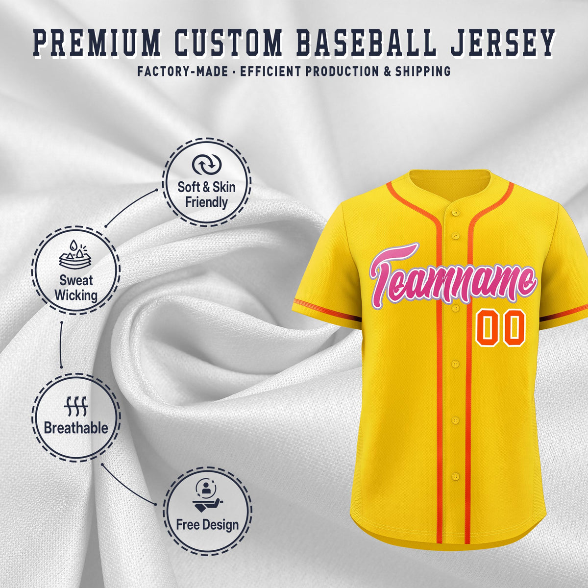 Custom Gold Classic Style Stitched Sports Uniform Personalized For Teams Quick Dry Baseball Jersey| KXKSHOP