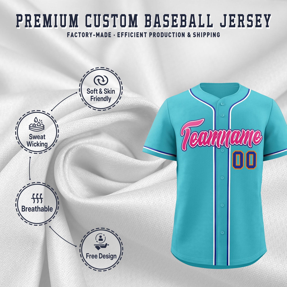 Custom Sky Blue Classic Style Stitched Sports Uniform Personalized For Teams Quick Dry Baseball Jersey| KXKSHOP