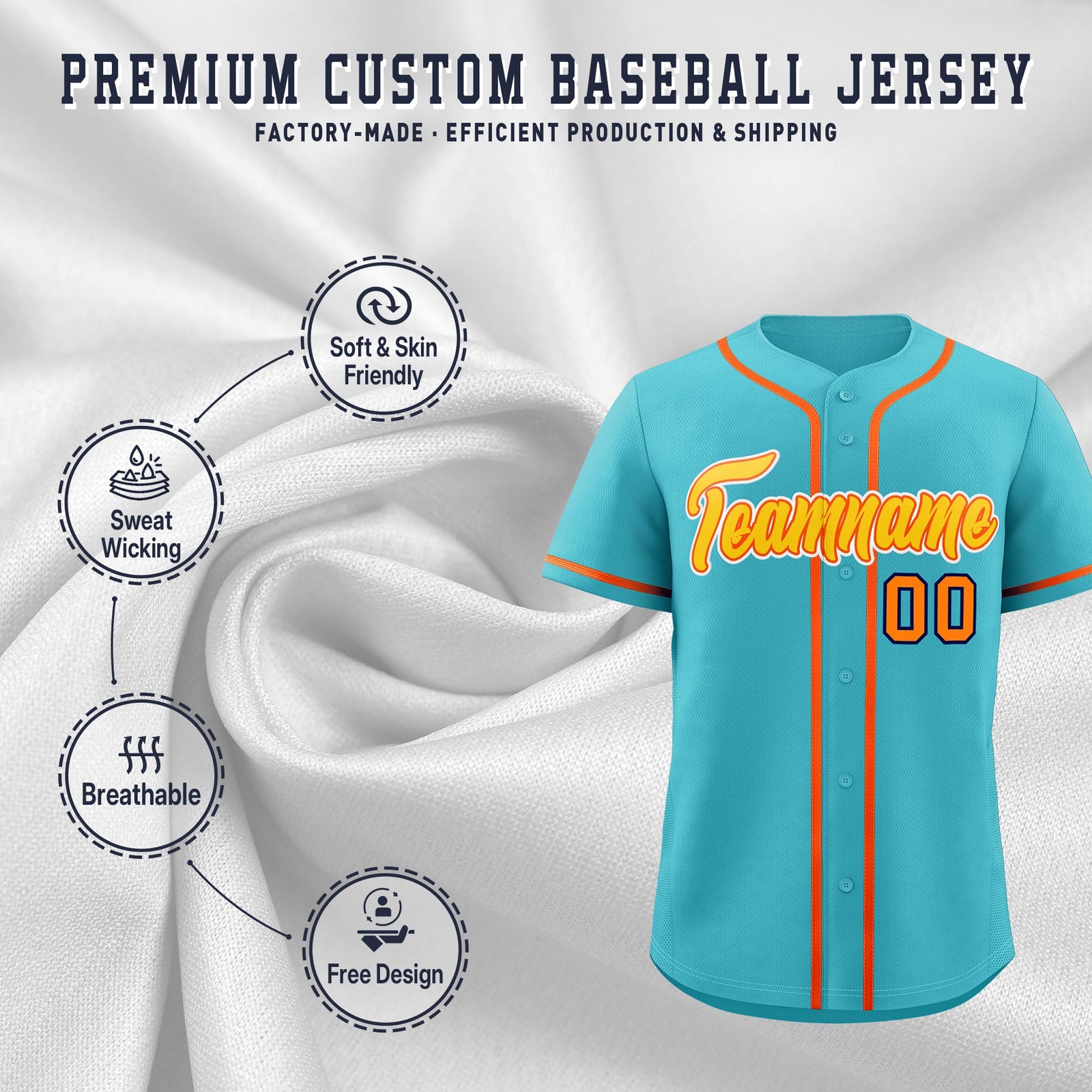 Custom Sky Blue Classic Style Stitched Sports Uniform Personalized For Teams Quick Dry Baseball Jersey| KXKSHOP