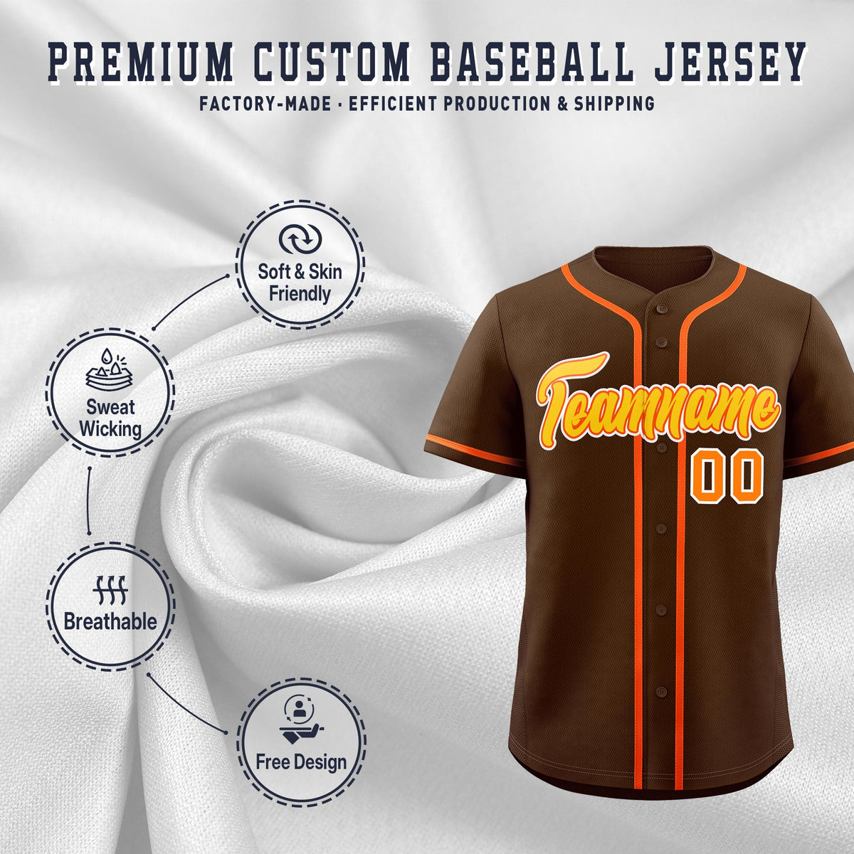Custom Brown Classic Style Stitched Sports Uniform Personalized For Teams Lightweight Baseball Jersey| KXKSHOP