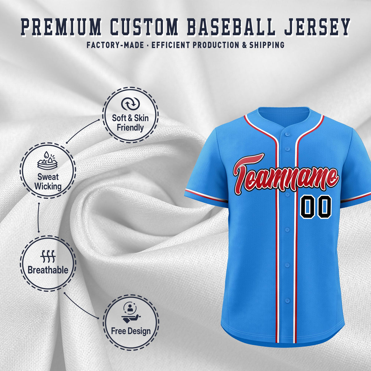 Custom Light Blue Classic Style Stitched Sports Uniform Personalized For Teams Quick Dry Baseball Jersey| KXKSHOP