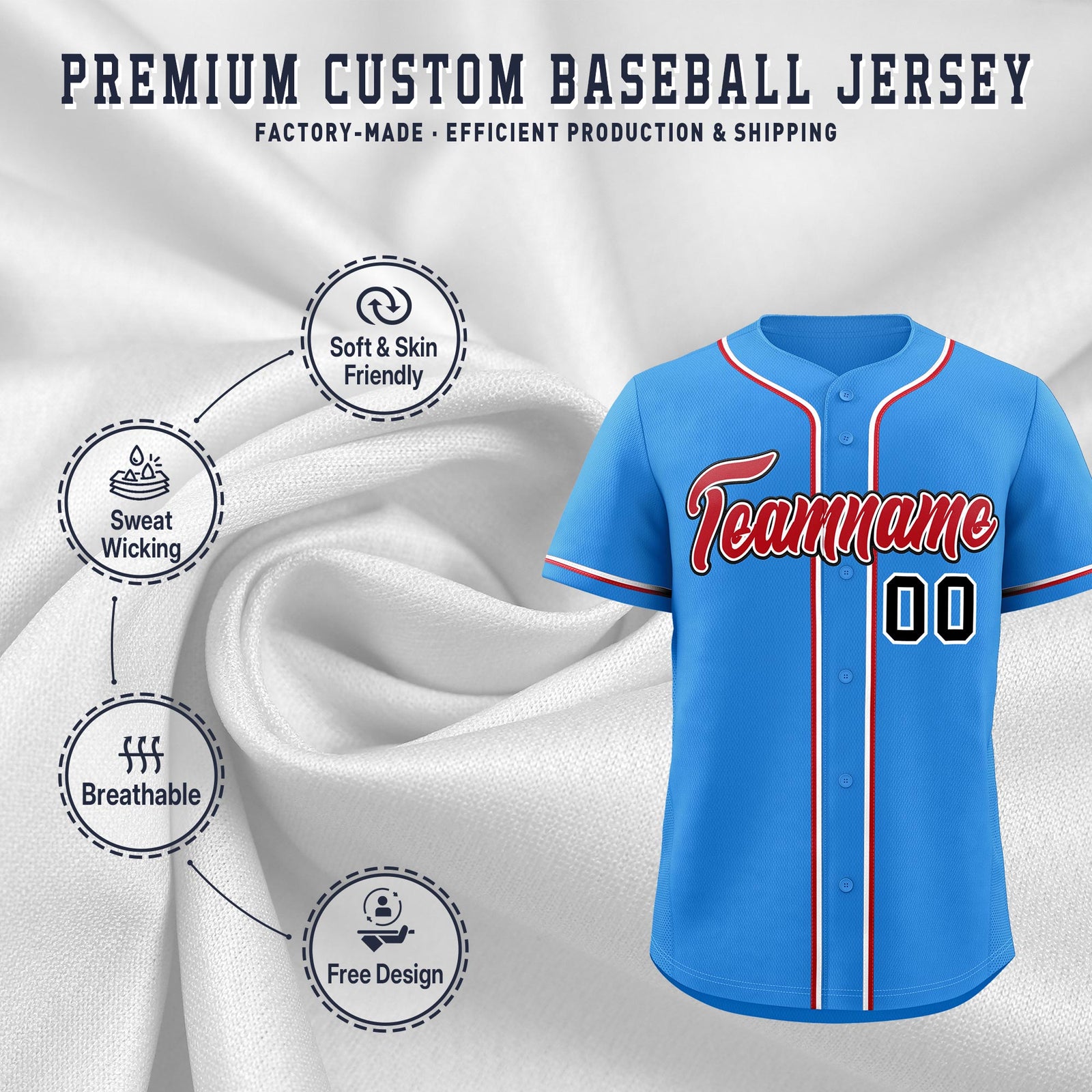 Custom Light Blue Classic Style Stitched Sports Uniform Personalized For Teams Quick Dry Baseball Jersey| KXKSHOP