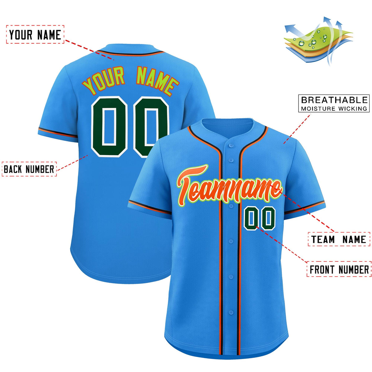 Custom Light Blue Classic Style Stitched Sports Uniform Personalized For Teams Quick Dry Baseball Jersey| KXKSHOP