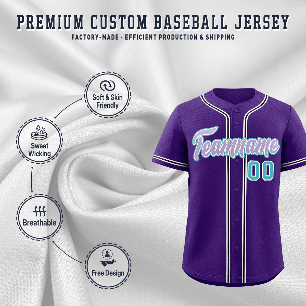 Custom Purple Classic Style Stitched Sports Uniform Personalized For Teams Lightweight Baseball Jersey| KXKSHOP