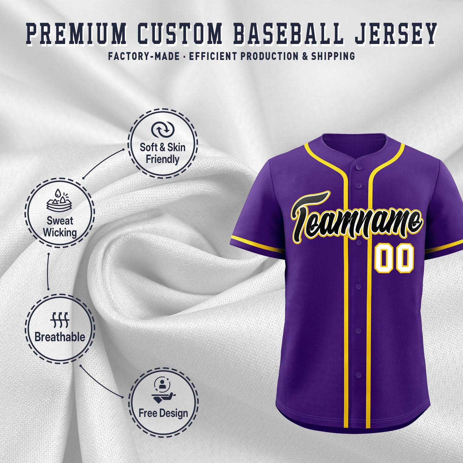 Custom Purple Classic Style Stitched Sports Uniform Personalized For Teams Lightweight Baseball Jersey| KXKSHOP